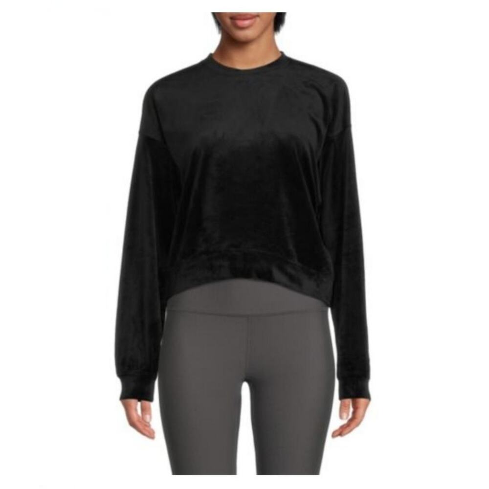 Andrew Marc Women's Dropped Shoulder Dolman Velour Sweatshirt in Black Large